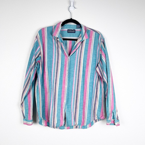 Lands' End Tops - Lands End‎ Women's Button Up Multi Color Striped Blouse Sz 16